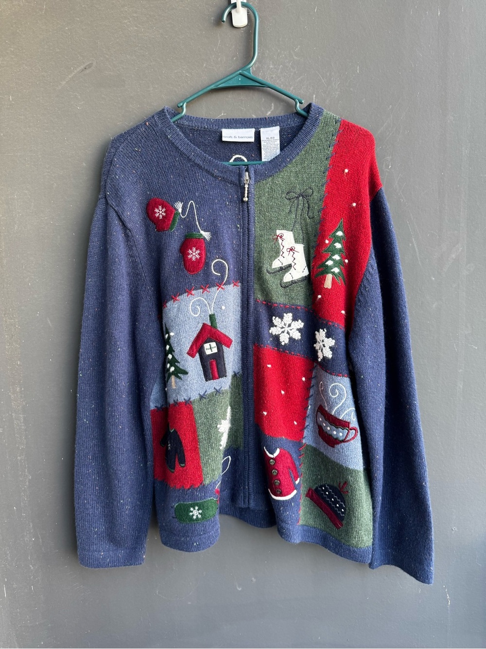 Vintage Croft & Barrow full-zip holiday patchwork cardigan